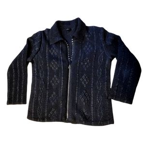 Magic Women Black waffle weave satin jacket.